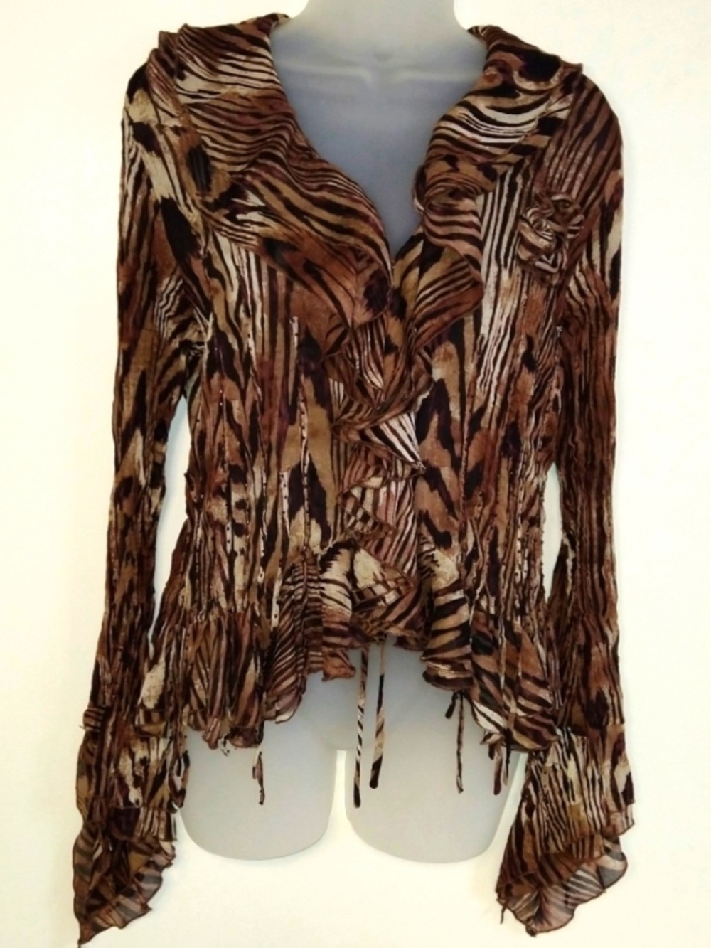Women's Vintage Ruffled Animal Print Blouse